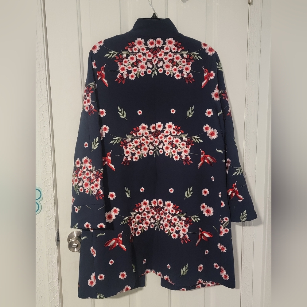 Soft Surroundings Cherry Blossom Floral Hummingbird Embroidered Jacket Kimono, L - Picture 6 of 6